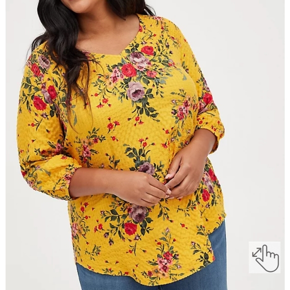 Torrid Yellow Floral Crinkle Blouse Size 3 - Picture 1 of 9
